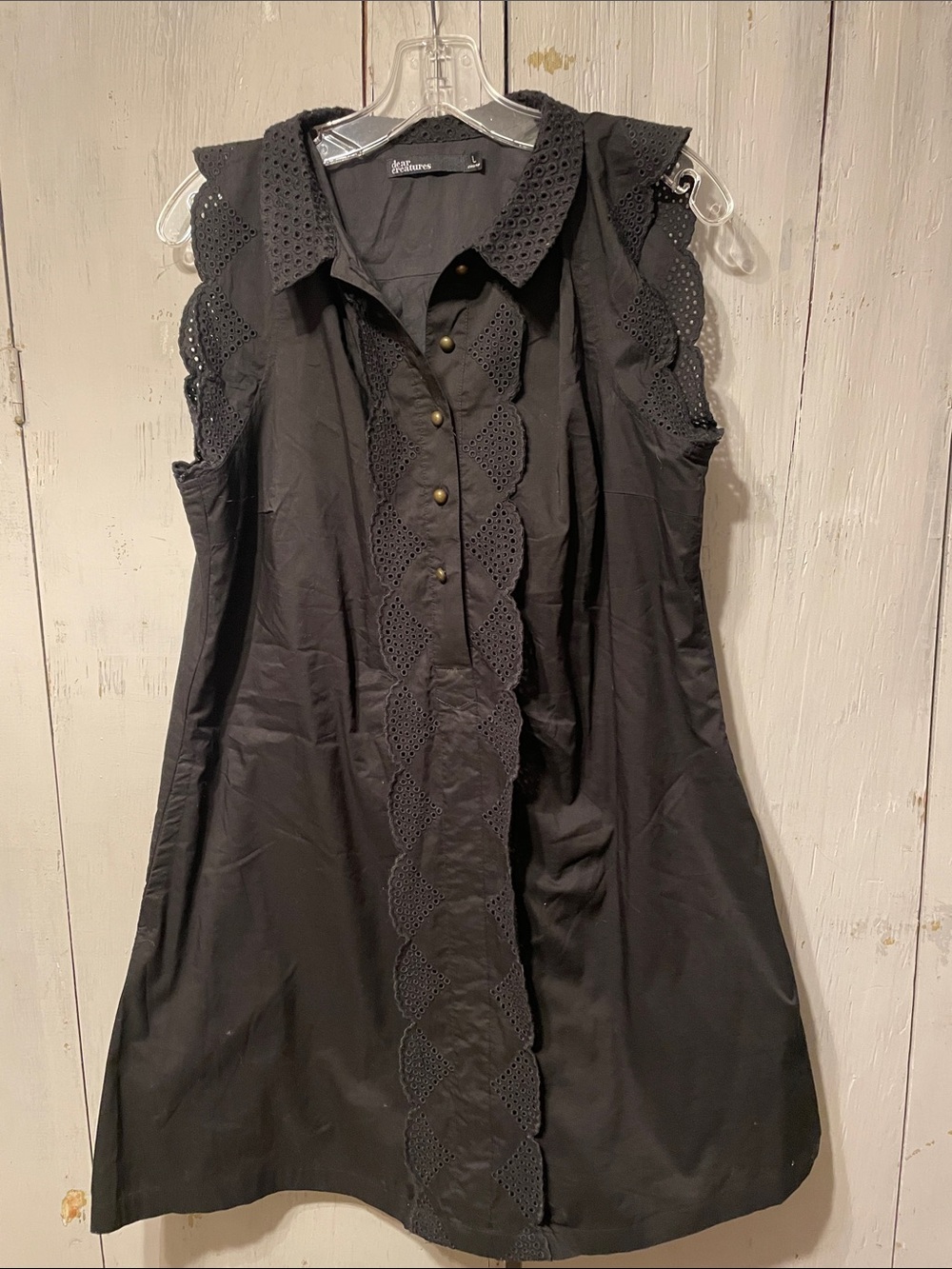 Anthropologie Dear Creatures Black Eyelet Button-Up mini dress tunic